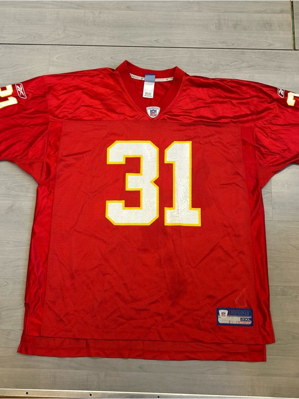 Vintage Priest Holmes #31 Kansas City Chiefs Reebok On Field Red Jersey Size 2XL